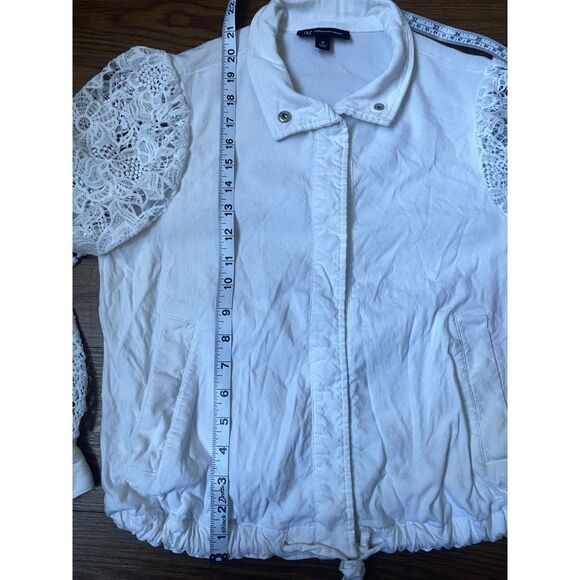 White Cropped Sheer Lace Bomber Jacket Size M - Picture 6 of 7